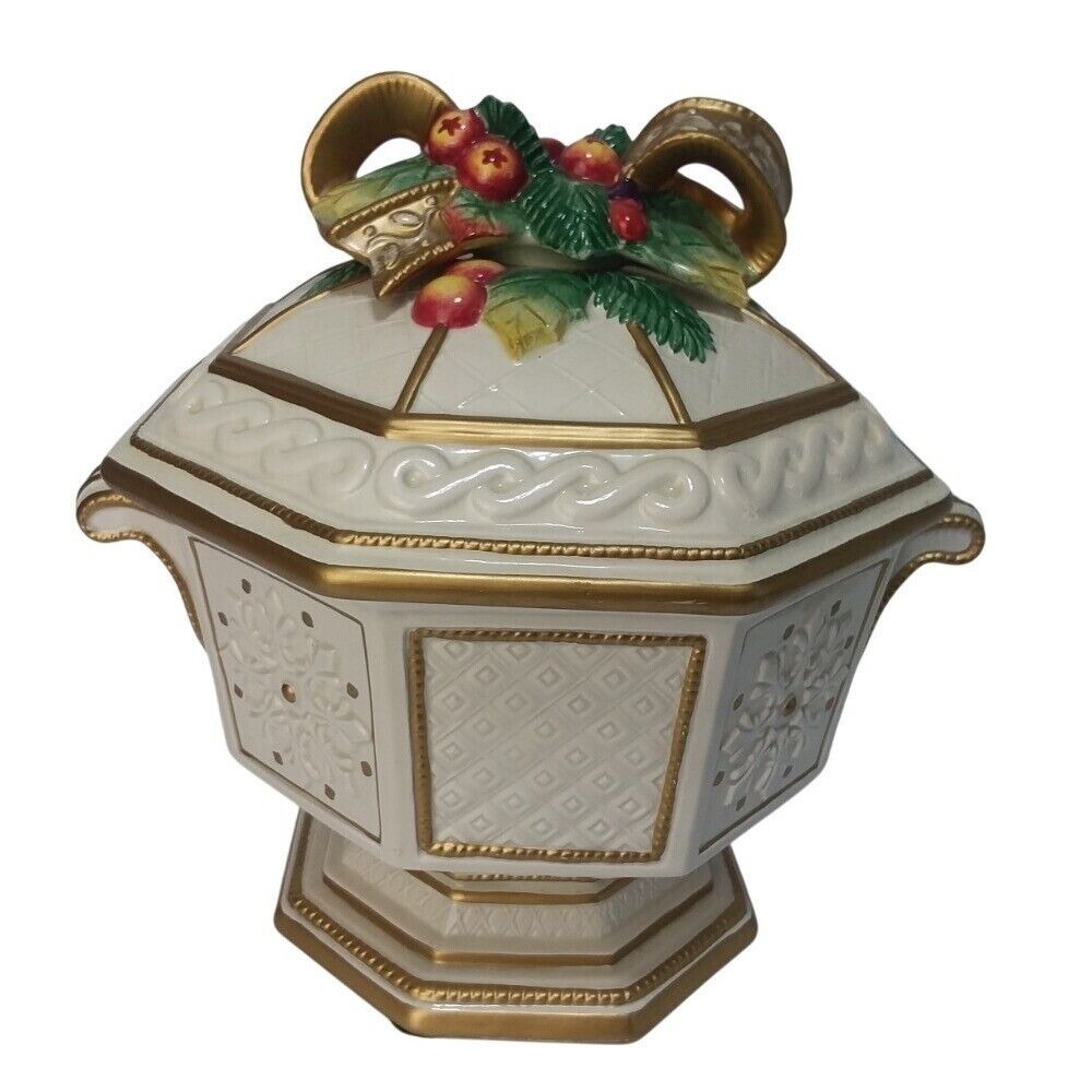 Fitz and Floyd Soup Tureen Snowy‎ Woods Covered Dish Holiday Decor Octagon